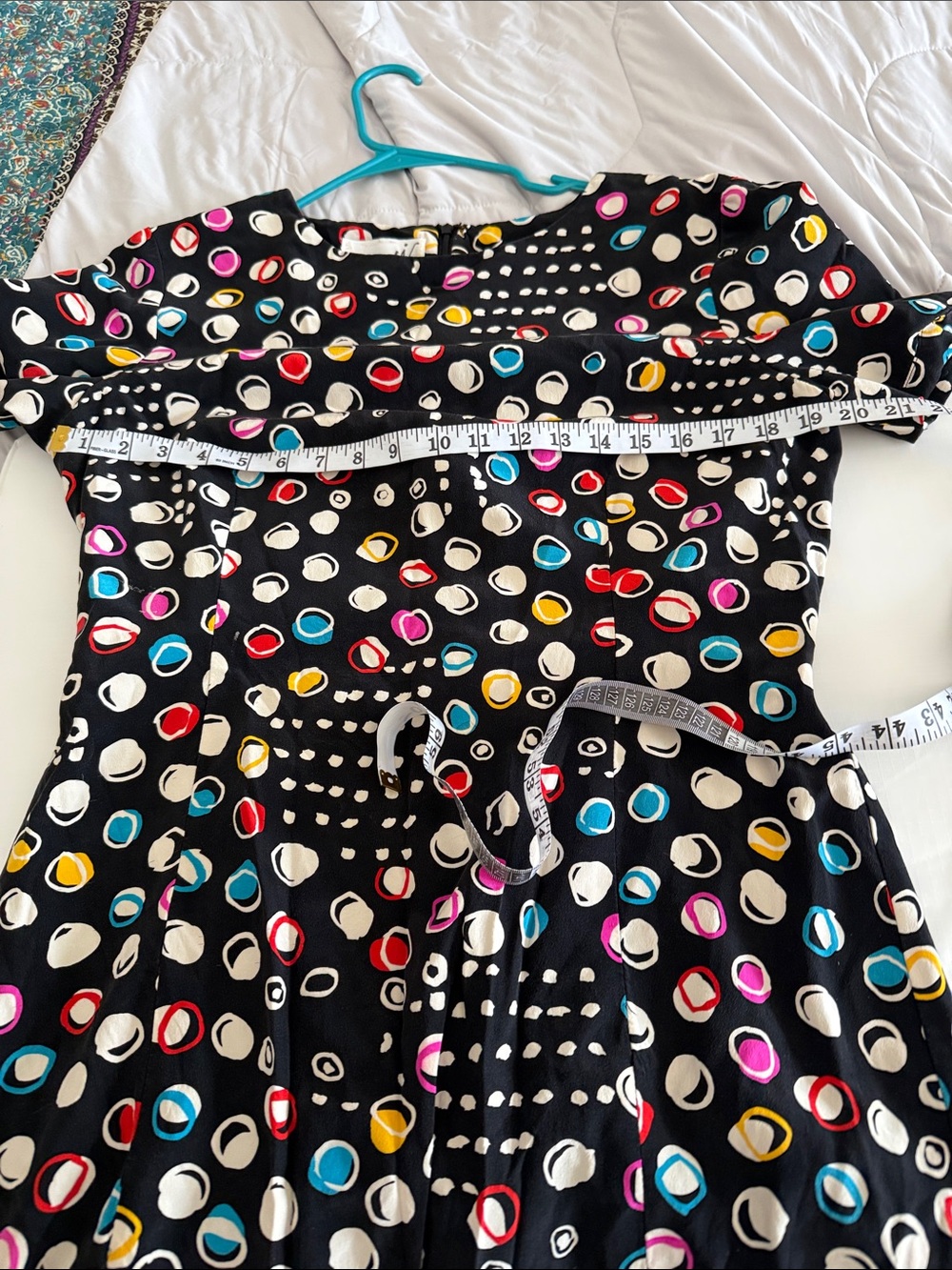 Scaasi vintage Black silk Mini Dress with Multicolor Polka Dots - Picture 4 of 5